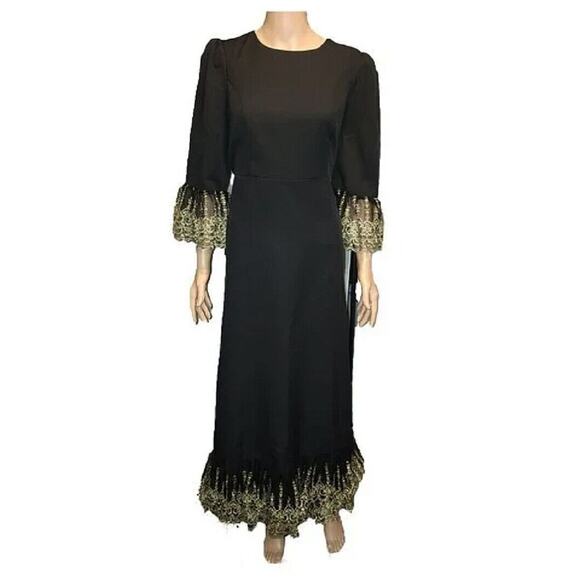 Pomander Place NEW Black Lillith Gold Lace Formal Maxi Dress Size L - Picture 4 of 4